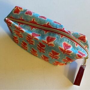 Estee Lauder Red and Blue Leaf Pattern Cosmetic Bag